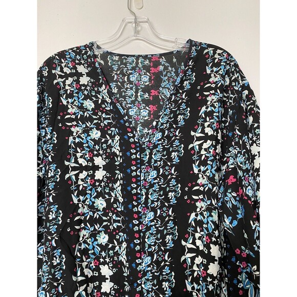 Farktop Women's Floral Blouse V Neck Tie Chiffon Shirt Size M Black Boho - Picture 8 of 11